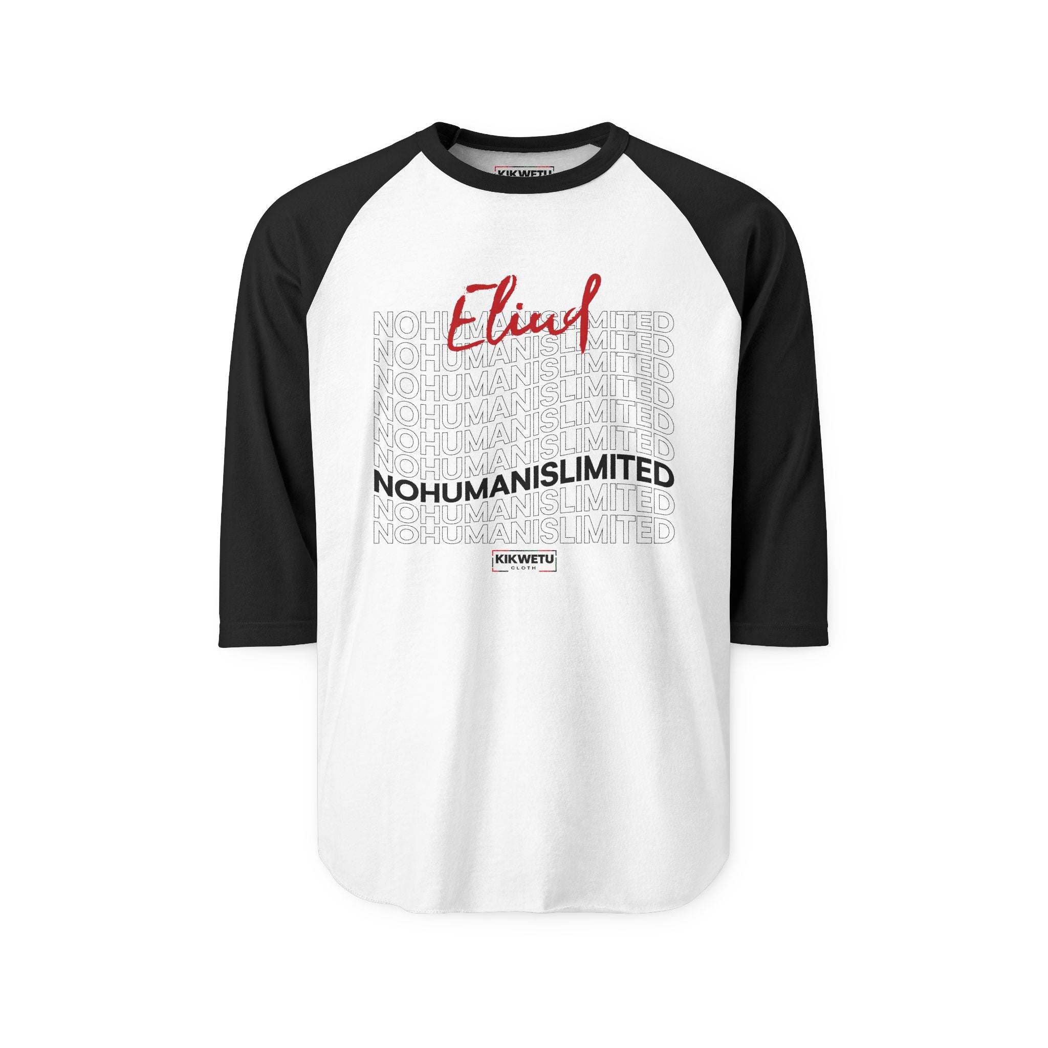 Raglan Shirt — Eliud 'No Human is Limited ' Graphic Baseball Tee